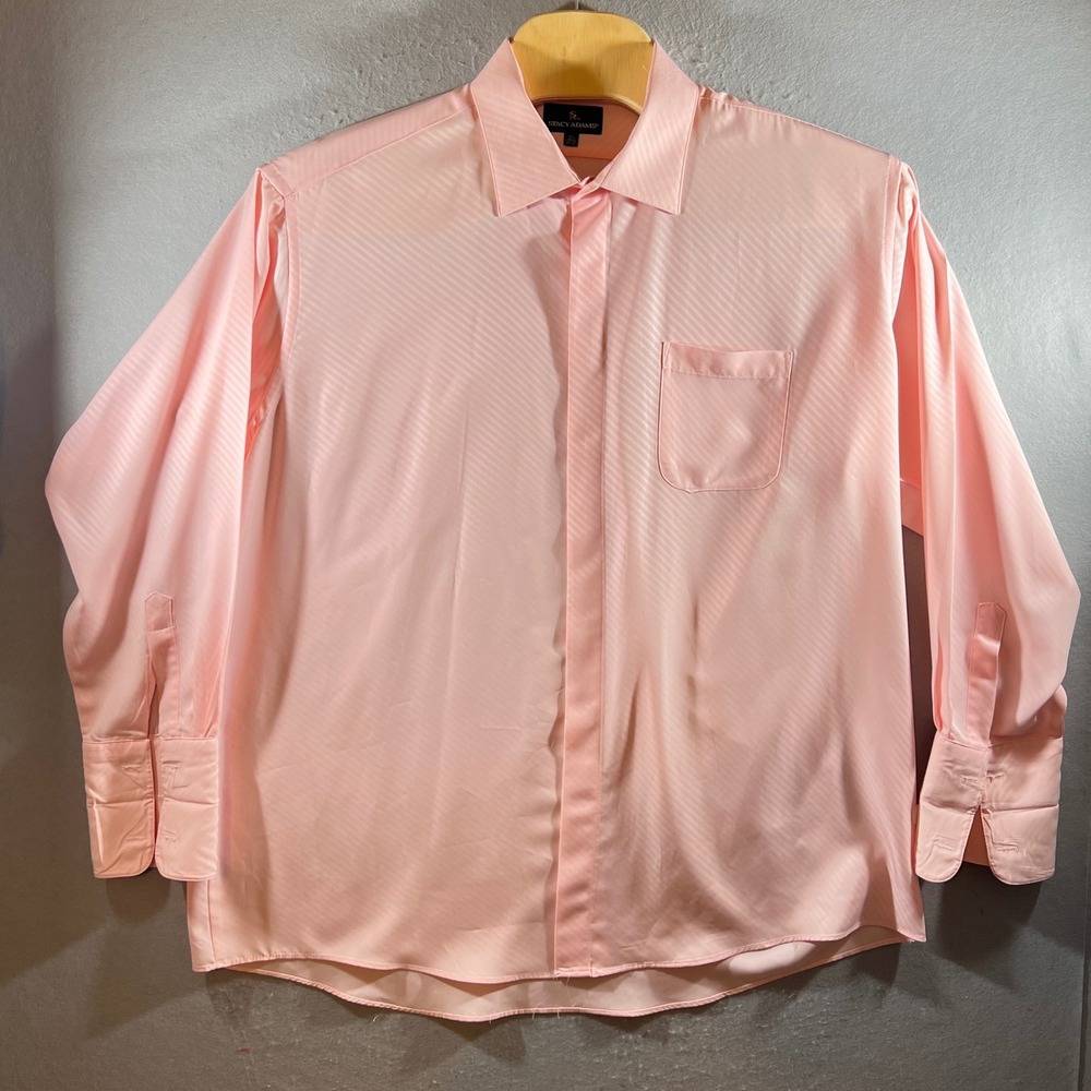 1047 | Stacy‎ Adams Tonal Stripe French Cuff Dress Shirt Pink Mens 18.5 34-35